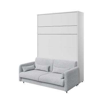 Set Canapea Fixa, 3 Locuri, BC19 Gri Deschis, l184xA93xH74 cm + Pat rabatabil pe perete cu tablie tapitata Bed Concept Vertical Alb Mat, 200 x 160 cm