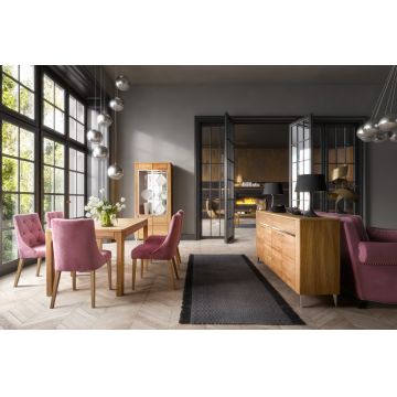 Set de mobila dining din pal, furnir si lemn, 9 piese Latina Stejar Honey