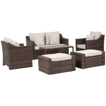 Set de canapele pentru exterior Outsunny, ratan PE, 6 piese, Maro mixt | Aosom RO