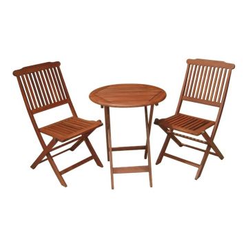 Set masă și 2 scaune din lemn de eucalipt pentru balcon Prague - Garden Pleasure