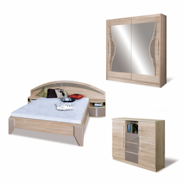 Set Dormitor Dome, 3 piese, Pat 160x200, Dulap D06-20 si Comoda DX2, 2 usi si 3 sertare