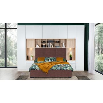 Set Mobila Dormitor din pal, cu pat 200 x 160 cm, 4 piese, Sleep Varia Mini Maxi Alb Mat / Maro