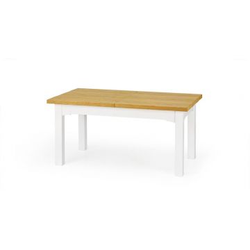Masa extensibila din pal, furnir si lemn, Leone Stejar Honey / Alb, L160-250xl90xh77 cm