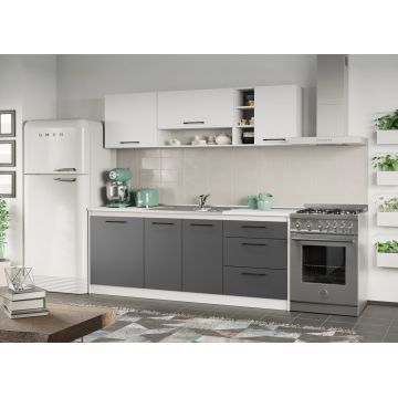Mobila bucatarie gri cu alb Lorand - 09 - 203.2 cm
