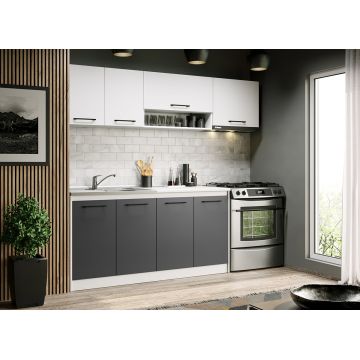 Mobila bucatarie gri cu alb Lorand - 11 - 223.2 cm