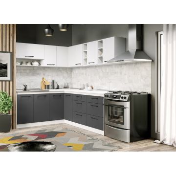 Mobila bucatarie gri cu alb Lorand - 24 - 181.6/221.6 cm