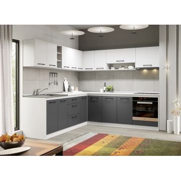 Mobila bucatarie gri cu alb Lorand - 29 - 241.6/241.6 cm