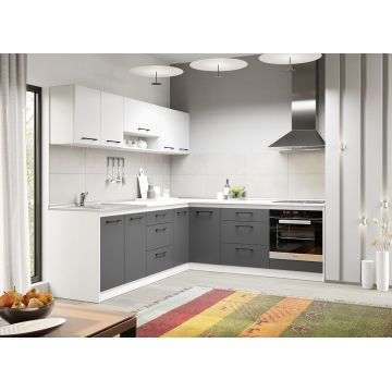 Mobila bucatarie gri cu alb Lorand - 41 - 241.6/221.6 cm