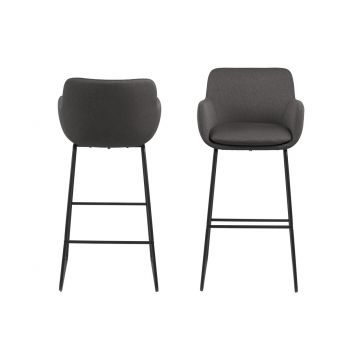 Set 2 scaune de bar tapitate cu stofa si picioare metalice Lisa Gri Inchis / Negru, l52xA53xH100 cm