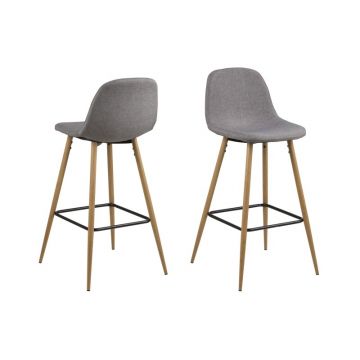 Set 2 scaune de bar tapitate cu stofa si picioare metalice Wilma Gri deschis / Stejar, l46,6xA51xH101 cm