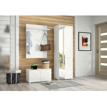 Set de mobila hol din pal si MDF, 3 piese Gabrielle Alb