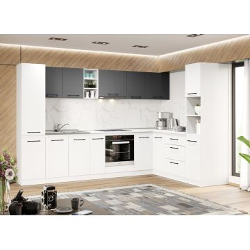 Mobila bucatarie alb cu gri Arthur - 38 - 310/200 cm