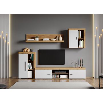 Set Mobilier Living Alb cu Stejar Auriu Crispy-C01