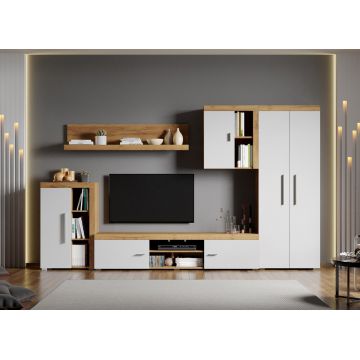 Set Mobilier Living Alb cu Stejar Auriu Crispy-C02