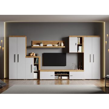 Set Mobilier Living Alb cu Stejar Auriu Crispy-C03