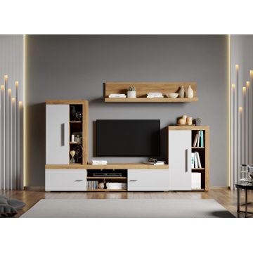 Set Mobilier Living Alb cu Stejar Auriu Crispy-C04