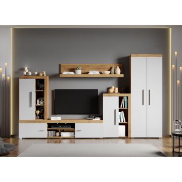 Set Mobilier Living Alb cu Stejar Auriu Crispy-C05