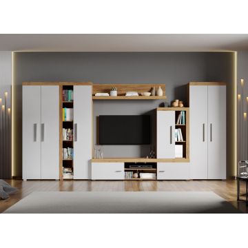 Set Mobilier Living Alb cu Stejar Auriu Crispy-C06