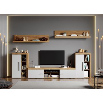 Set Mobilier Living Alb cu Stejar Auriu Crispy-C07