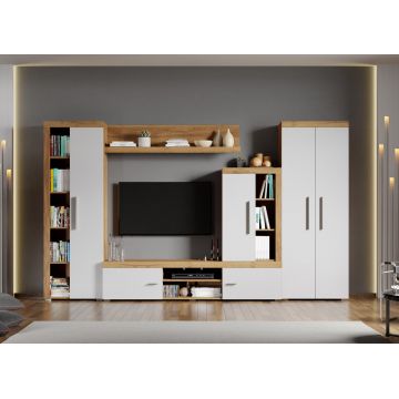 Set Mobilier Living Alb cu Stejar Auriu Crispy-C08