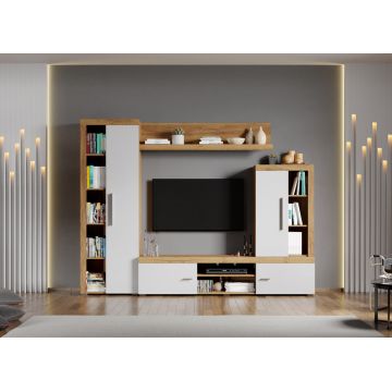 Set Mobilier Living Alb cu Stejar Auriu Crispy-C09