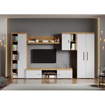 Set Mobilier Living Alb cu Stejar Auriu Crispy-C11
