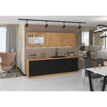 Bucatarie Modena 2.6 Stejar Artisan/Negru Mat