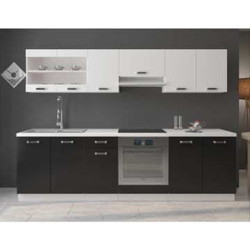 Bucatarie Omega 2.6m Alb/Negru Mat