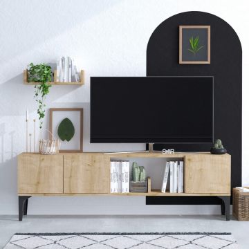 Comoda TV, Emerald, Vesta, 150x47x35 cm, Stejar safir / negru