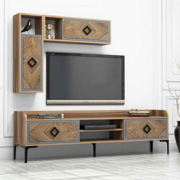 Comoda TV, Hommy Craft, Samba, 180x52x35 cm, Nuc / Albastru