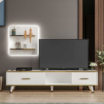 Comoda TV, Inarch, Aren, 180x43.6x35 cm, Stejar alb