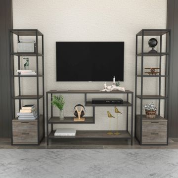 Comoda TV, Retricy, Robbins, 198x39x160 cm, PAL, Negru / Wenge