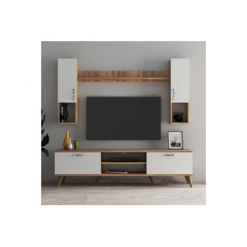 Comoda TV, Tanmob, TVU0203, 180x48x35 cm, PAL , Alb/Pin Atlantic