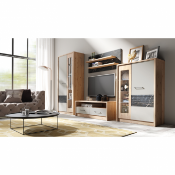 Living ROSSO Z.A, 4 corpuri, corp PAL artisan, fronturi MDF congo mat si marmura, 300x53x194 cm