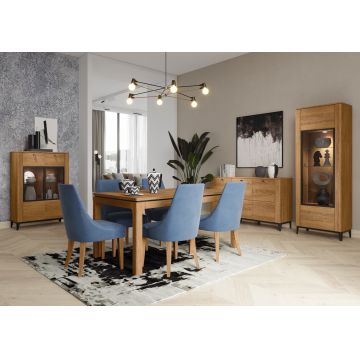 Set de mobila dining din pal, furnir si lemn, 4 piese Porto Stejar Auriu