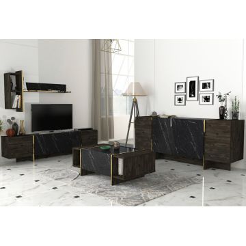 Set mobilier living, Talon, Veyron Set 2, PAL, Negru/Auriu