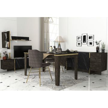 Set mobilier living, Talon, Veyron Set 3, PAL, Negru/Auriu