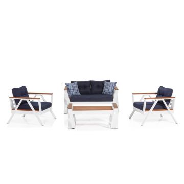 Set mobilier de grădină alb/albastru pentru 4 pers. Atlas – Floriane Garden