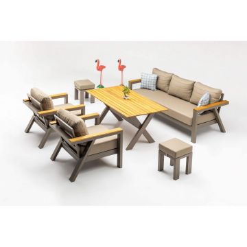 Set mobilier de grădină bej pentru 7 pers. Daisy – Floriane Garden