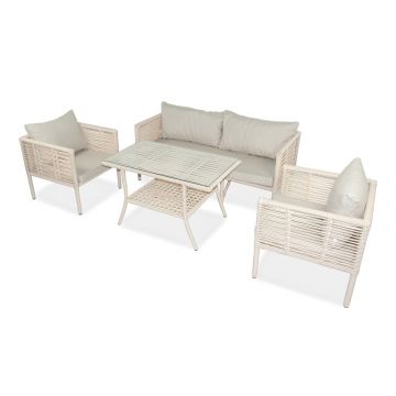 Set mobilier de grădină crem din ratan artificial pentru 4 pers. Newyork 160 – Floriane Garden