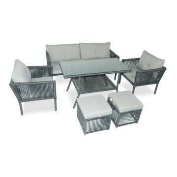 Set mobilier de grădină gri din ratan artificial pentru 6 pers. Shangai 4 – Floriane Garden