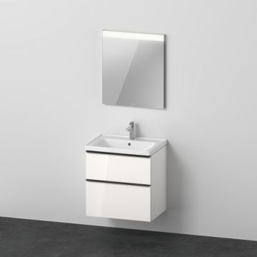 Set mobilier Duravit D-Neo cu dulap baza cu doua sertare 65x48cm alb lucios lavoar si oglinda cu iluminare