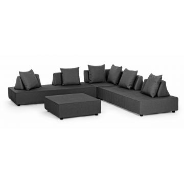 Set mobilier modular pentru gradina / terasa, Piper Antracit, coltar 5 locuri + taburet
