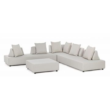 Set mobilier modular pentru gradina / terasa, Piper Bej, coltar 5 locuri + taburet