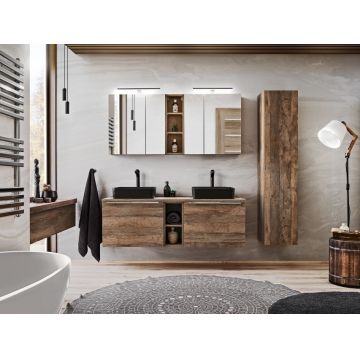 Set Mobilier pentru baie, din pal, 12 piese, 140 cm, Santa Fe Stejar