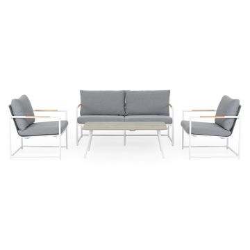 Set 2 fotolii, canapea si masuta, Pori, L.67 l.78 H.76 aluminiu, alb/gri