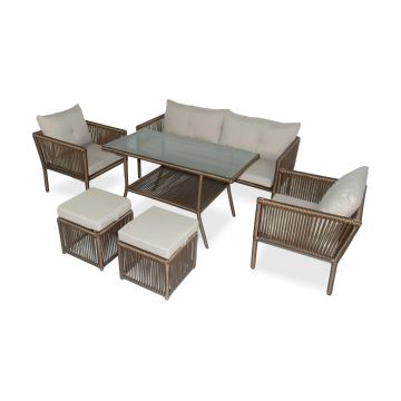 Set De Lounge De Grădină Shangai 4, Crem, 61X62X62 Cm