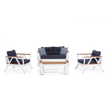 Set lounge de grădină, Albastru inchis, 152x77x94 cm