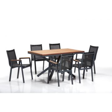 Set masă și scaune (7 bucăți), Negru, 150x63x90 cm