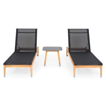 Set mobilier pentru gradina/terasa, 2 sezlonguri si masuta, Milano, aluminiu, natur/negru